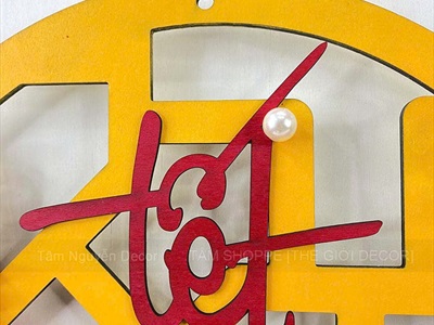 Vòng treo cửa Tết họa tiết khung cửa chữ Tết  [Bằng gỗ] ĐK 50cm VTC-T-44